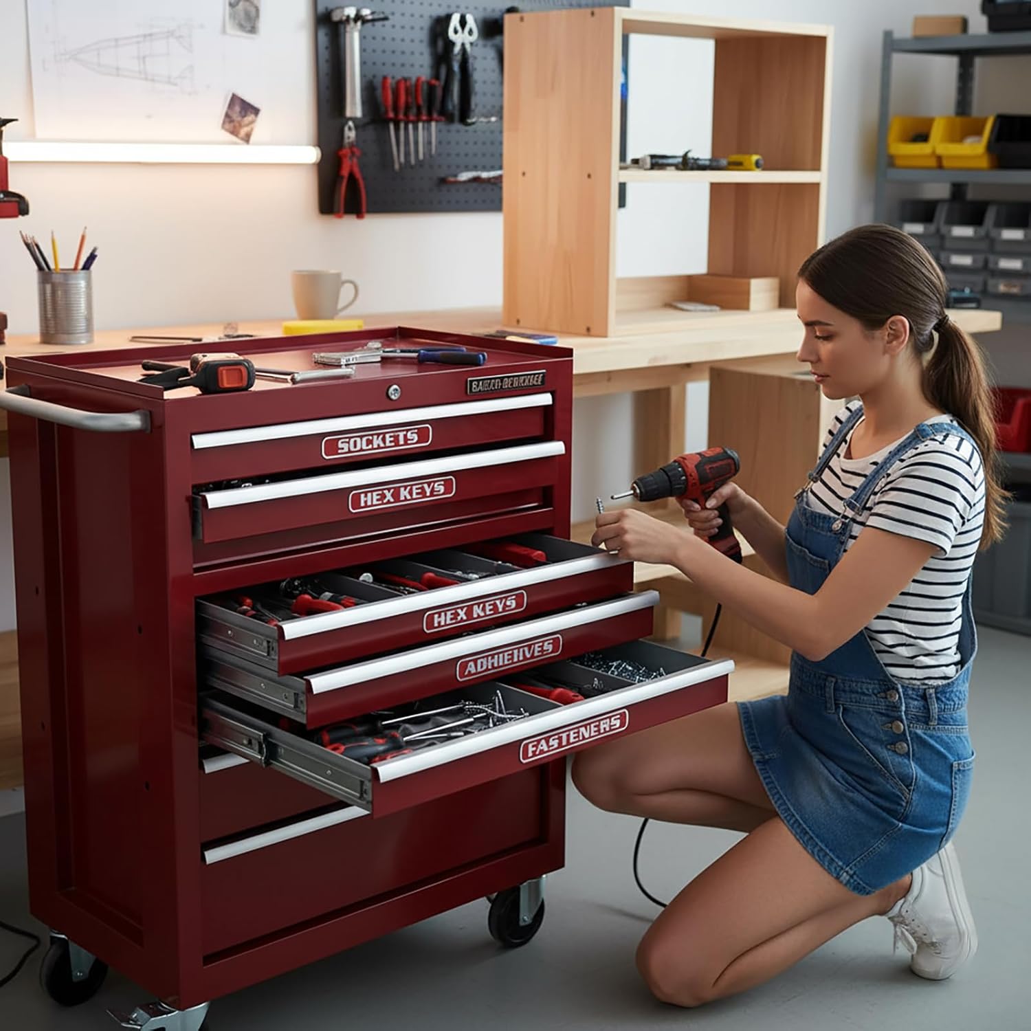 12 Pack of Magnetic Toolbox Labels, Durable 3D-Printed Tool Box Drawer Tags, Reusable Strong Magnet Labels for Quick Identifying Tool Chest, Garage Storage, Carts, and Cabinets Organization (Black)