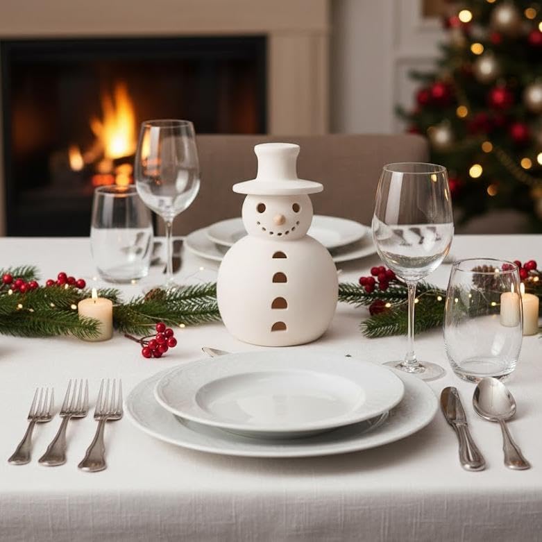 Terracotta Snowman Decor, Handmade Terracotta Snowman Figurines, White Clay Winter Decor for Indoor Home, Rustic Unique Style, Holiday Table Ornaments Unique Xmas Gift (S+M)