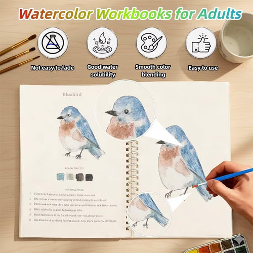 Hugs Garden Watercolor Workbook Flowers, Watercolor Paint Set with 12 Paints, Paint Brush & Multiple Same Styles, Water Coloring Book Art Crafts Painting Kit, Gifts for Women