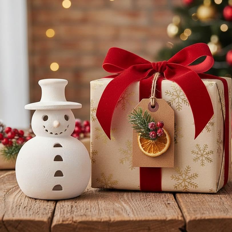 Terracotta Snowman Decor, Handmade Terracotta Snowman Figurines, White Clay Winter Decor for Indoor Home, Rustic Unique Style, Holiday Table Ornaments Unique Xmas Gift (S+M)