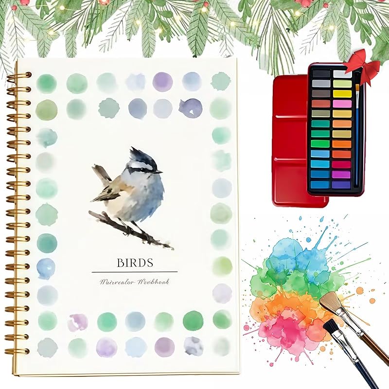 Hugs Garden Watercolor Workbook Flowers, Watercolor Paint Set with 12 Paints, Paint Brush & Multiple Same Styles, Water Coloring Book Art Crafts Painting Kit, Gifts for Women