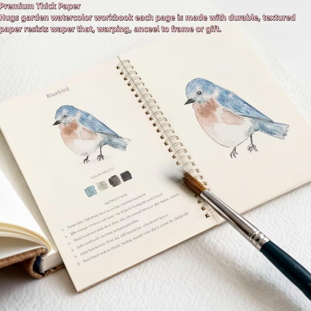 Hugs Garden Watercolor Workbook Flowers, Watercolor Paint Set with 12 Paints, Paint Brush & Multiple Same Styles, Water Coloring Book Art Crafts Painting Kit, Gifts for Women