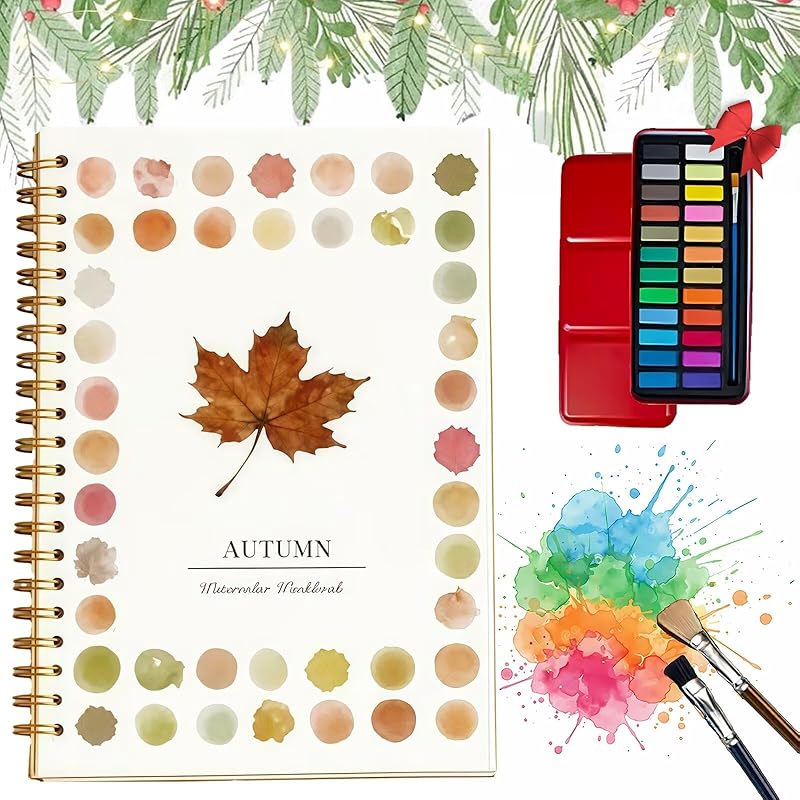 Hugs Garden Watercolor Workbook Flowers, Watercolor Paint Set with 12 Paints, Paint Brush & Multiple Same Styles, Water Coloring Book Art Crafts Painting Kit, Gifts for Women